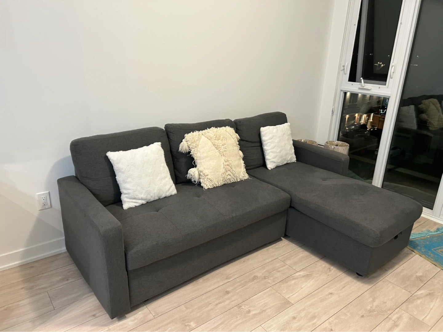 Grey Sectional Sofa with Pull-Out Storage