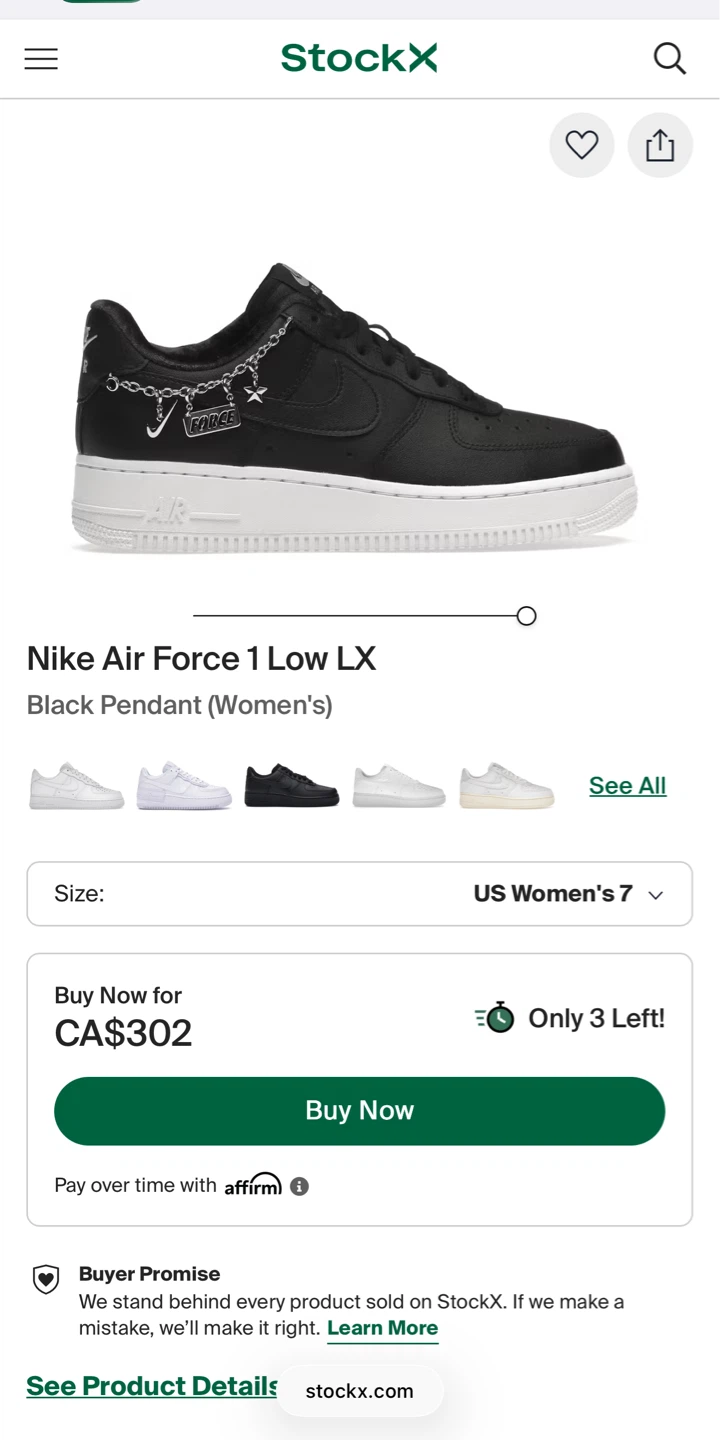 Nike Air Force 1 Low LX Black Pendant Sneakers