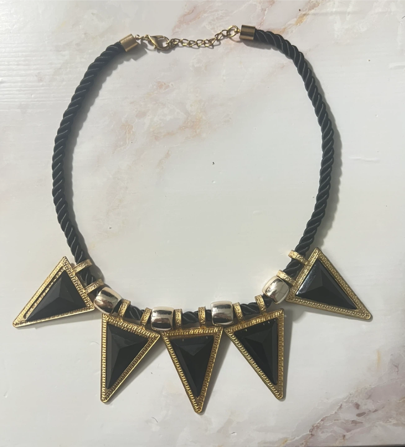 New Black Triangle Pendant Necklace with Gold Accents