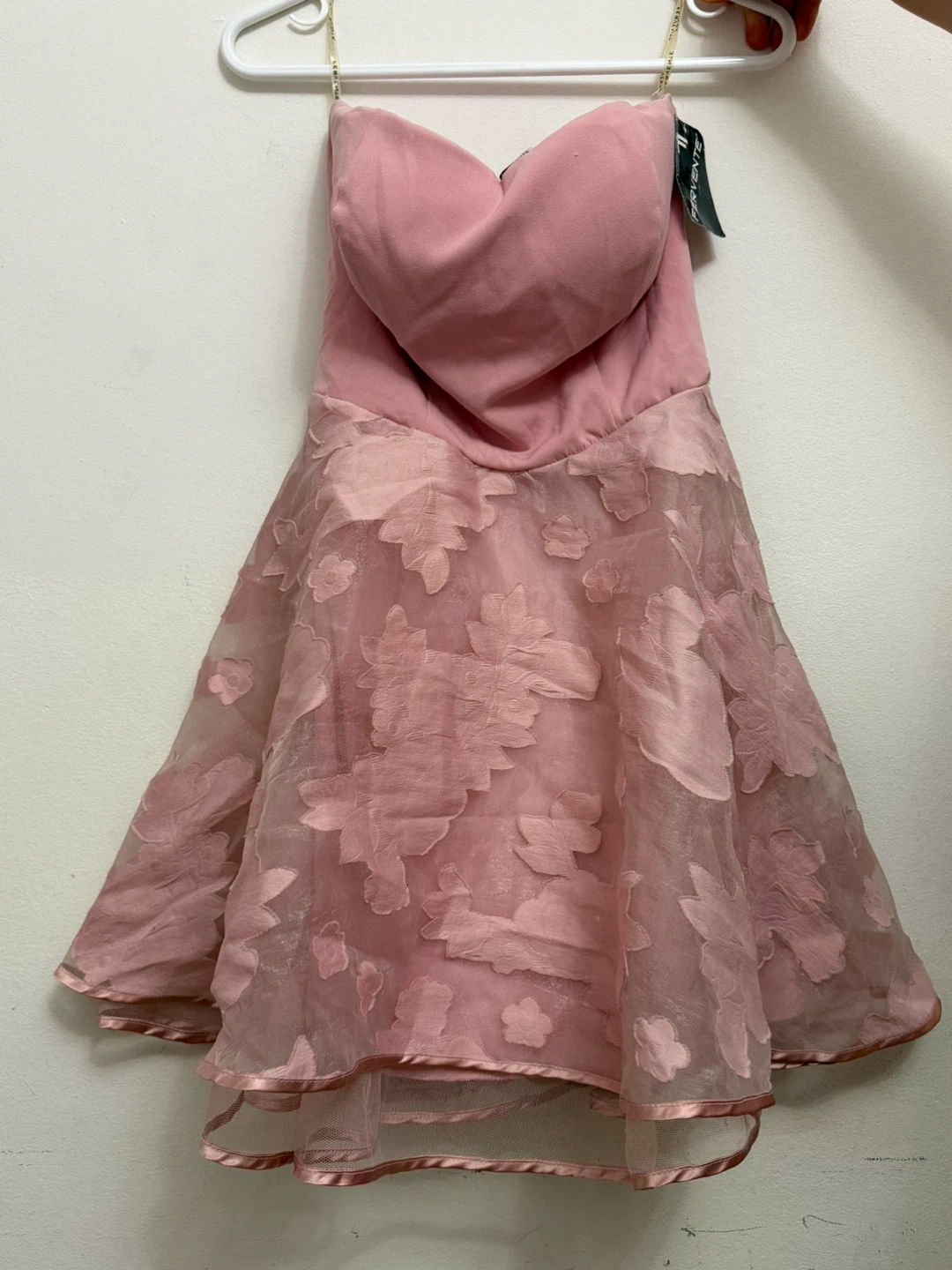 Pink Strapless Dress with Floral Overlay