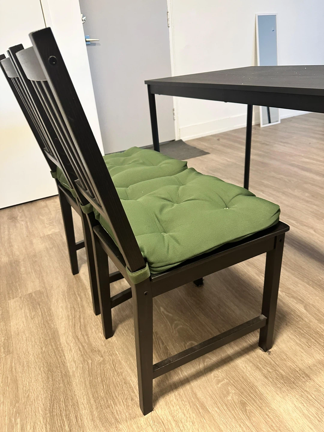 Black Dining Table with 2 Green Cushioned Chairs - photo 2