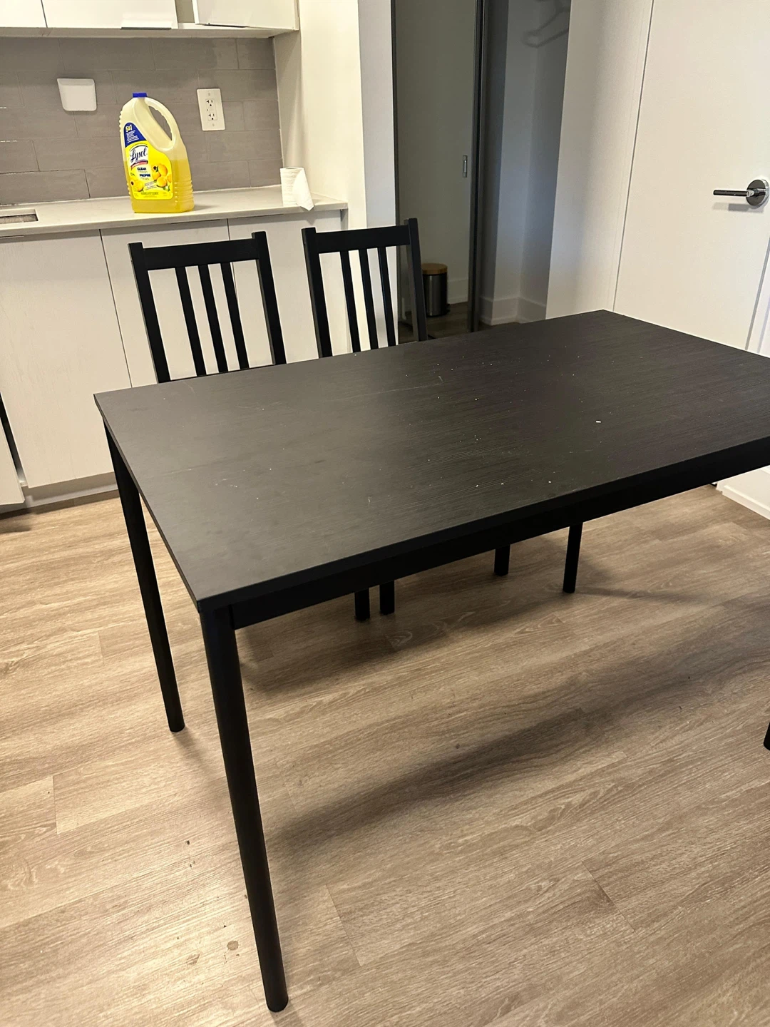 Black Dining Table with 2 Green Cushioned Chairs - photo 4