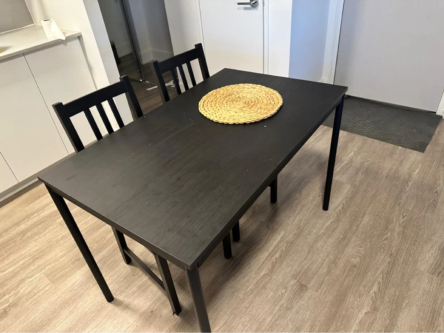 Black Dining Table with 2 Green Cushioned Chairs - photo 5