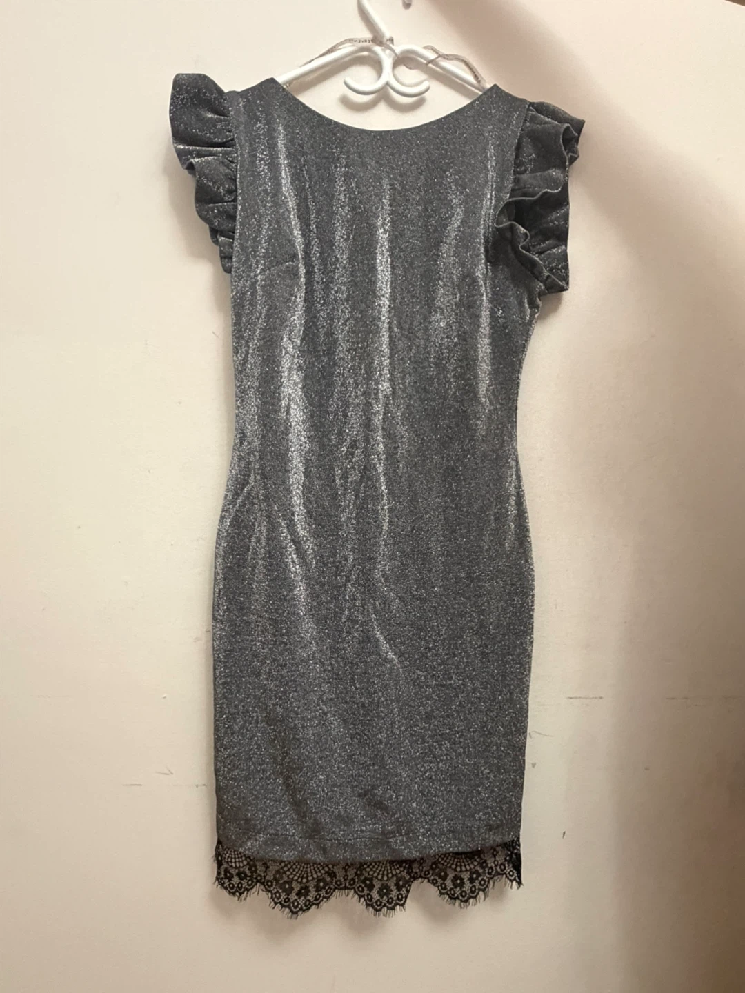 Silver Sparkle Dress with Lace Trim