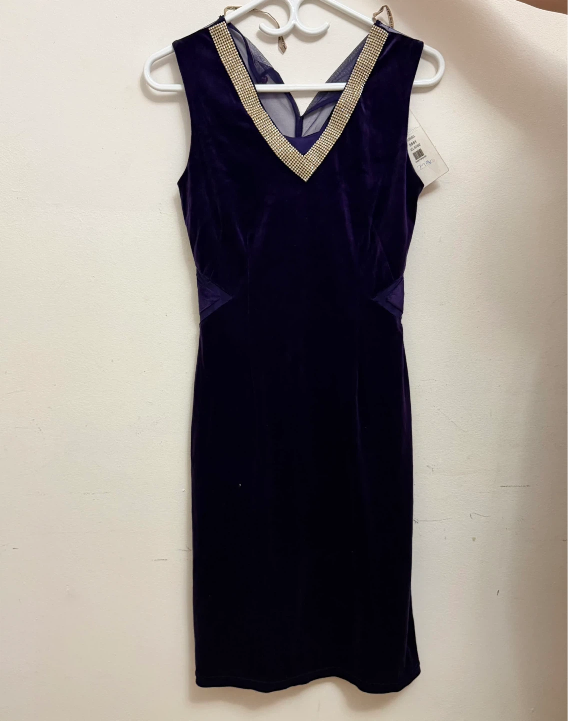 Velvet Mini Dress with Rhinestone Embellishment