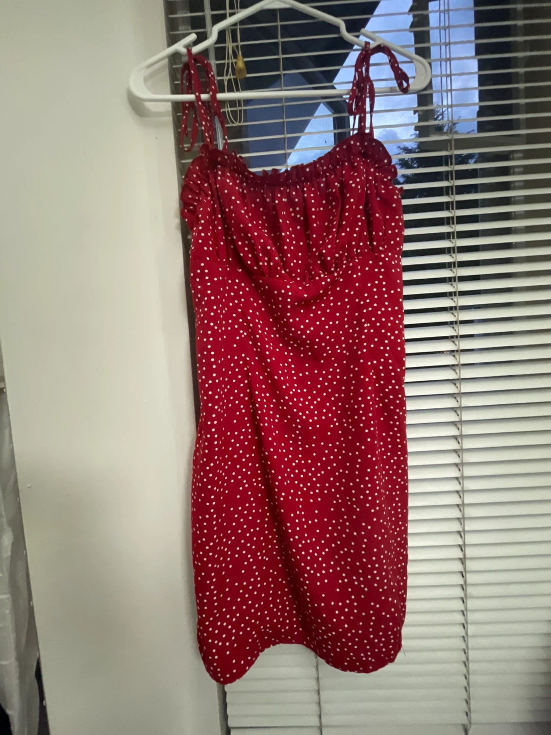 Red polka dot mini dress