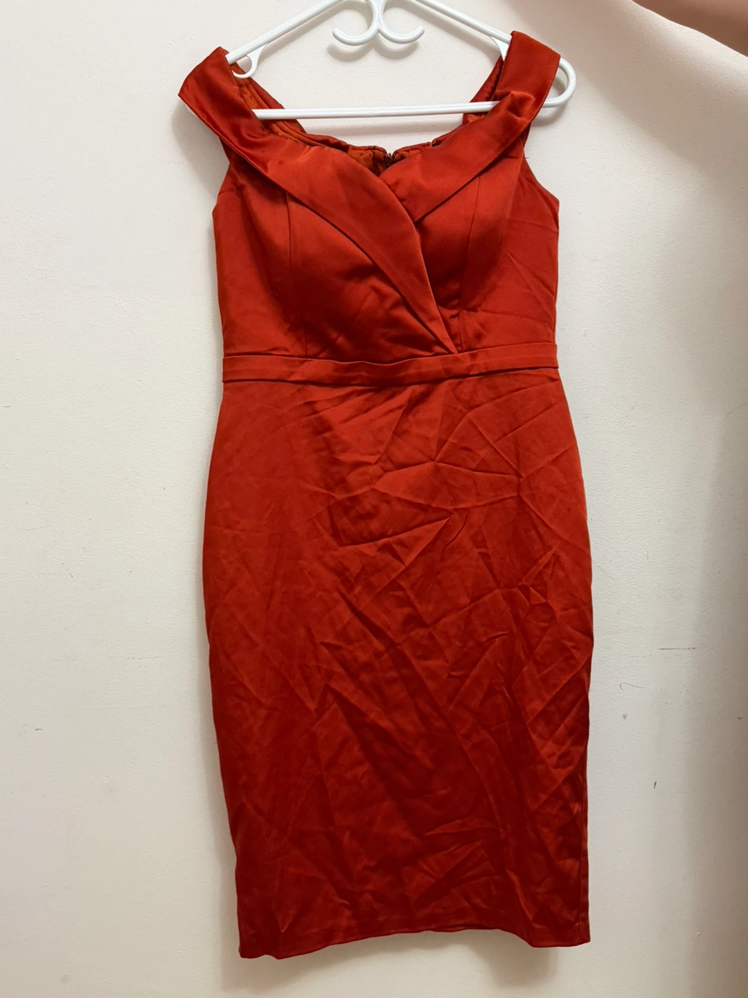 Orange Satin Off-the-Shoulder Dress