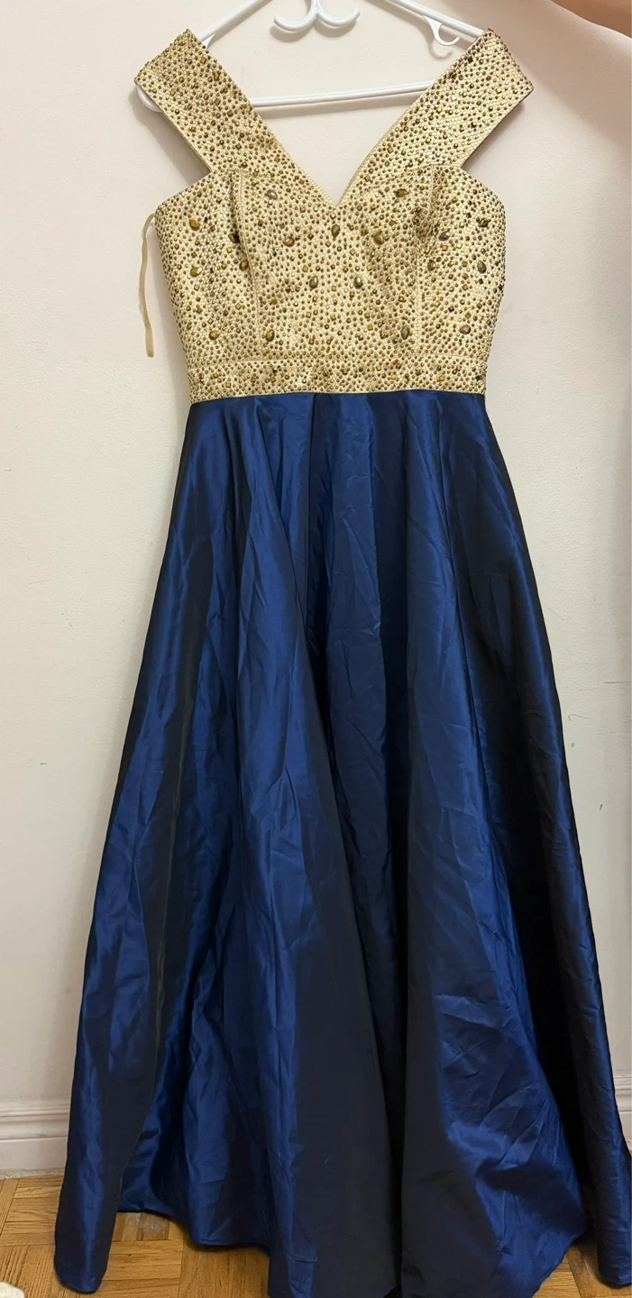 Faviana Embellished Bodice Navy Blue Gown