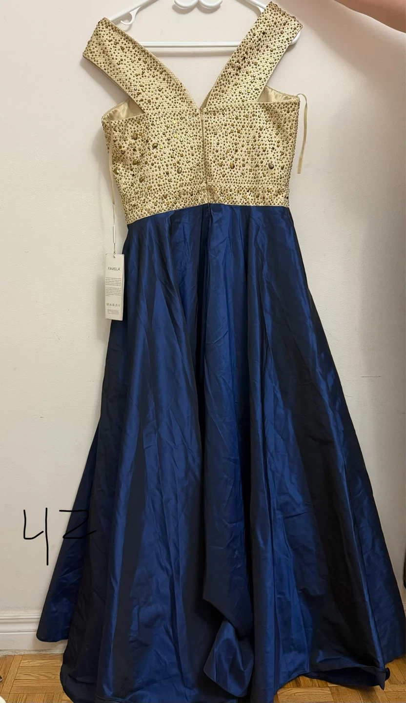 Faviana Embellished Bodice Navy Blue Gown - photo 2