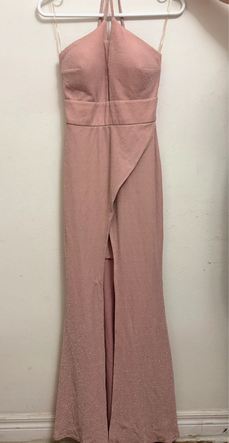 Sparkly Rose Gold Halter Neck Gown