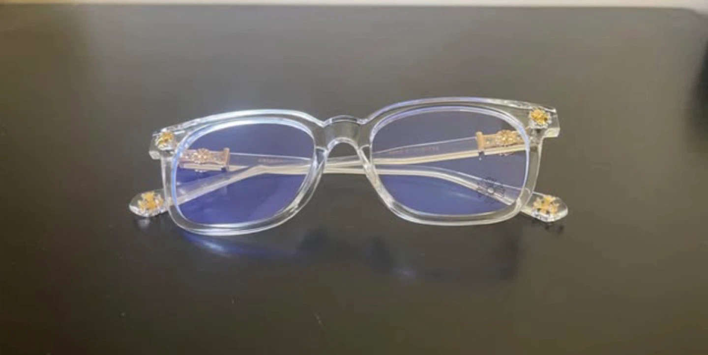 Chrome Hearts Style Clear Frame Blue Light Glasses Gold Accents - photo 3