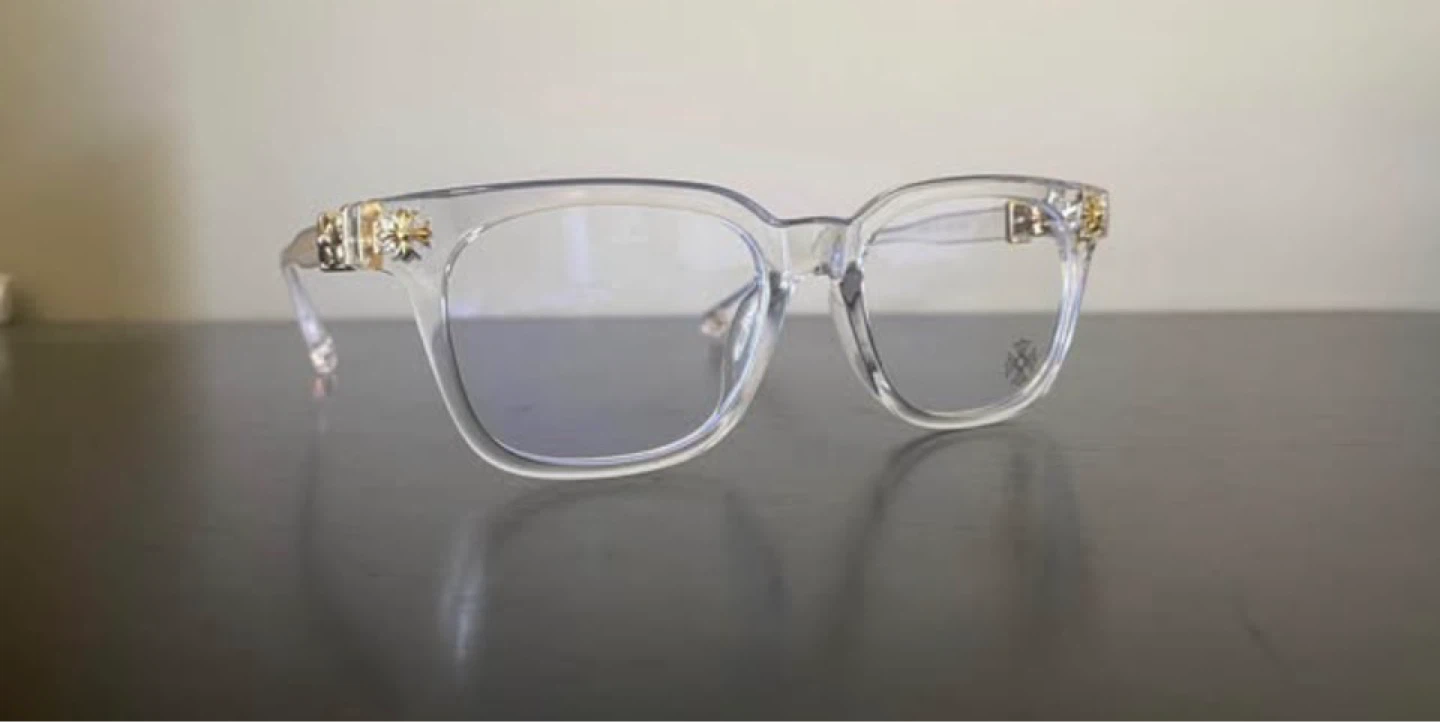 Chrome Hearts Style Clear Frame Blue Light Glasses Gold Accents - photo 4