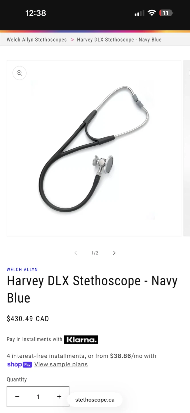 Welch Allyn Harvey DLX Stethoscope - Navy Blue