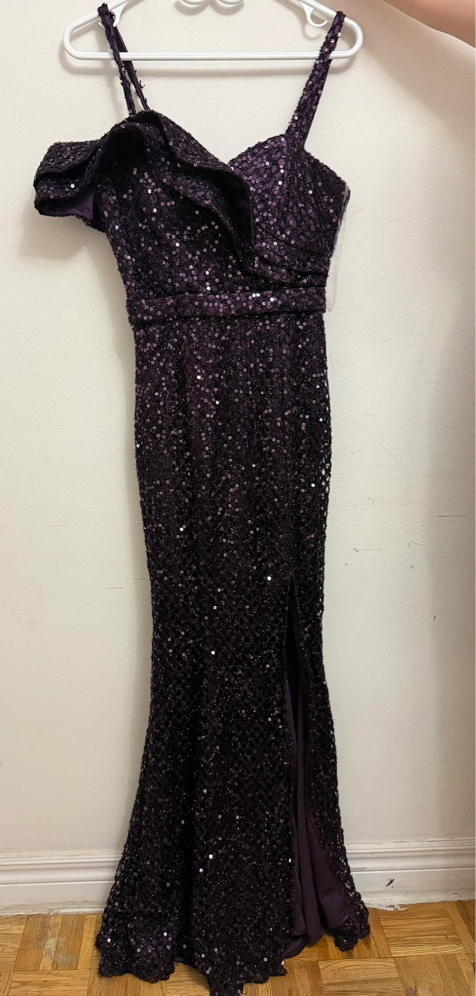 Purple Sequin One-Shoulder Evening Gown