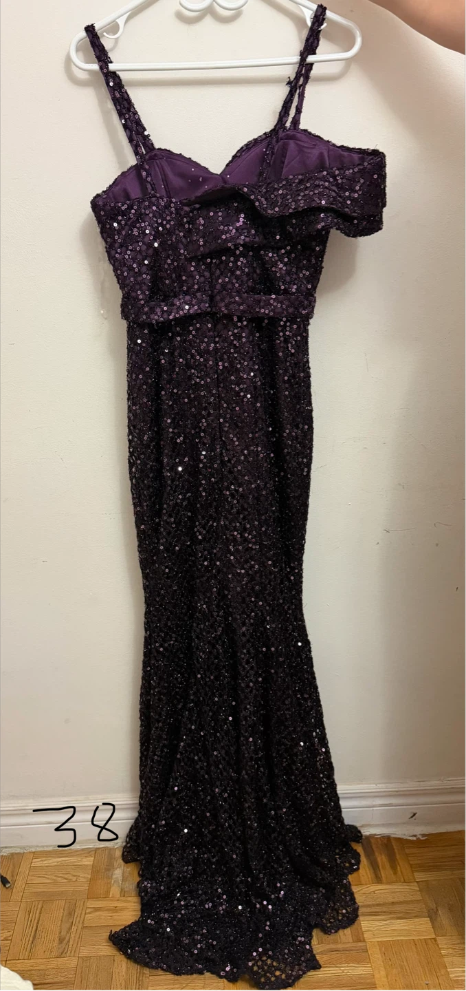 Purple Sequin One-Shoulder Evening Gown - photo 2