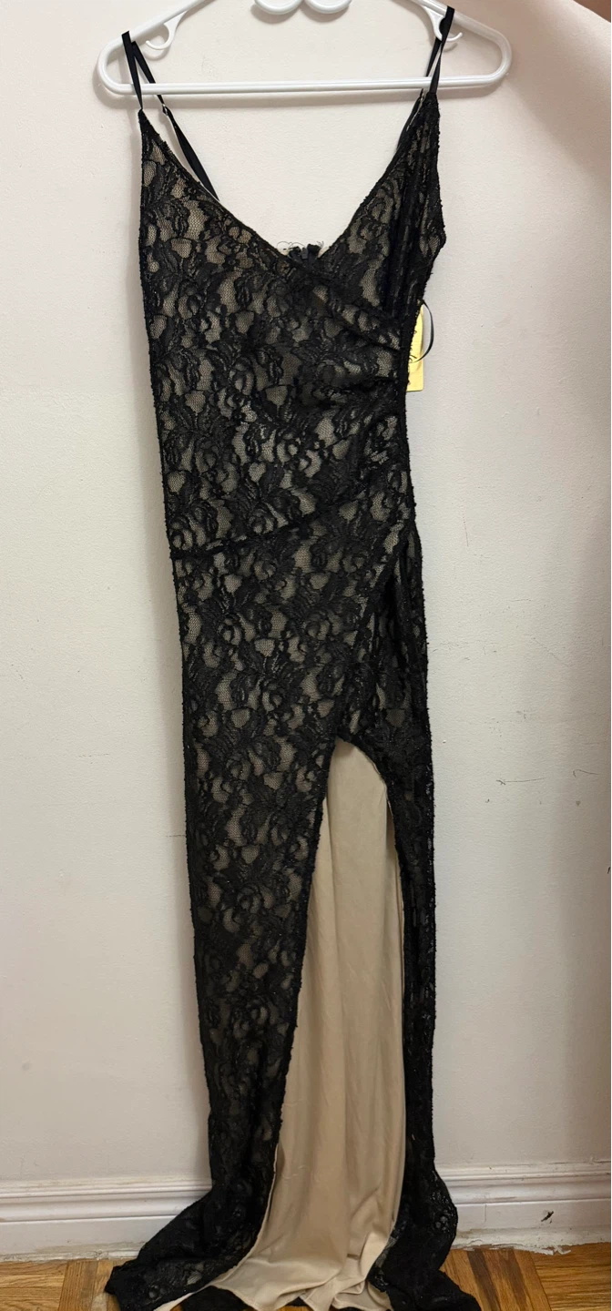 Black Lace Maxi Dress with Slit