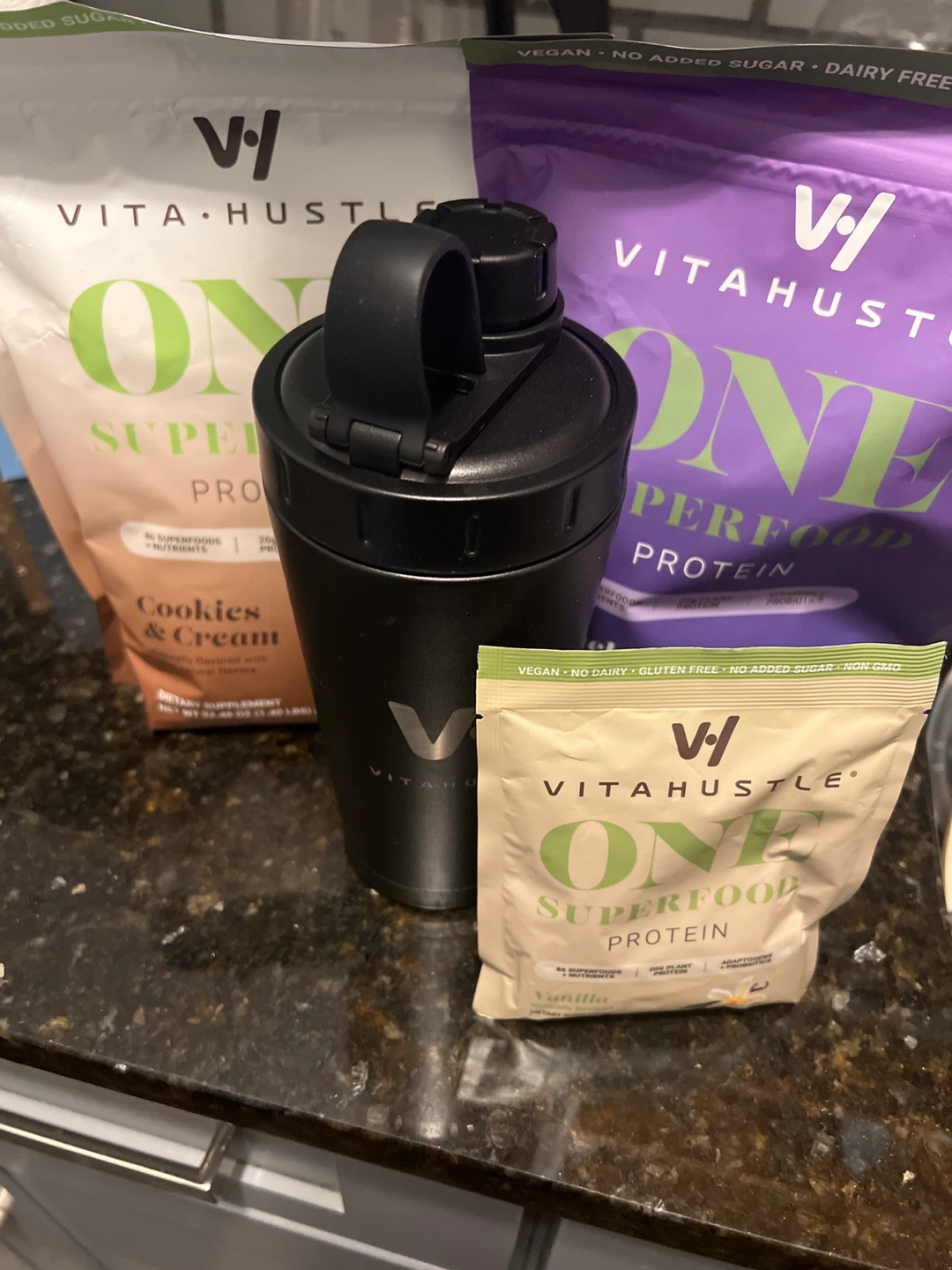 Vita Hustle ONE Superfood Protein Powder & Shaker Bottle