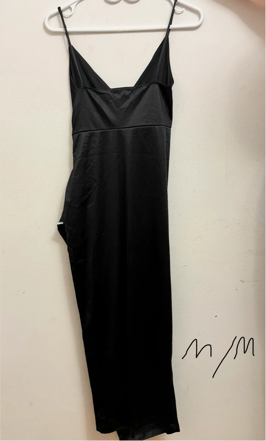 Black Satin Slip Dress with Rhinestone Trim - photo 2