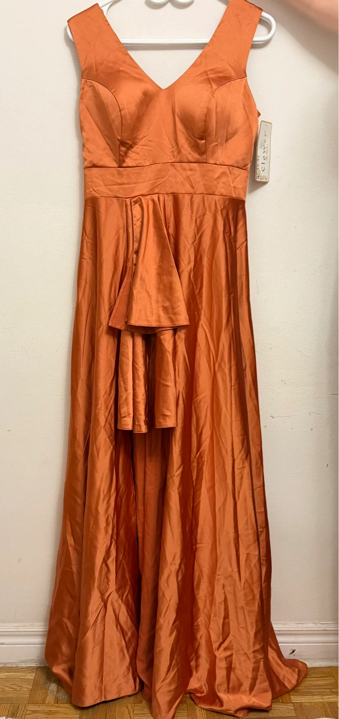 Orange Satin Lace-Up Back Maxi Dress