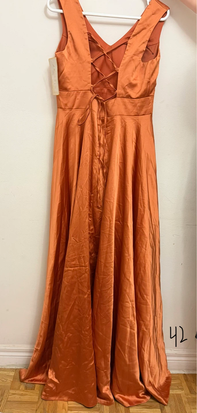 Orange Satin Lace-Up Back Maxi Dress - photo 2