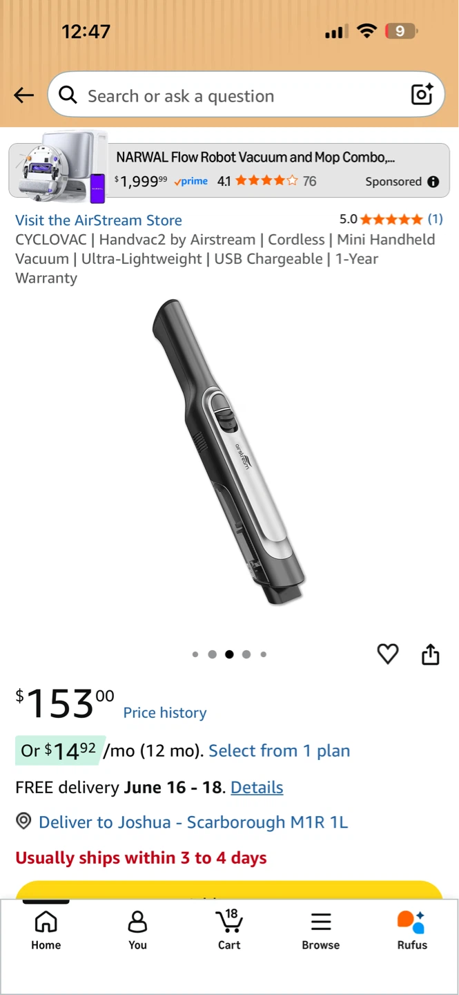 Airstream Handvac Cordless Handheld Vacuum Cleaner