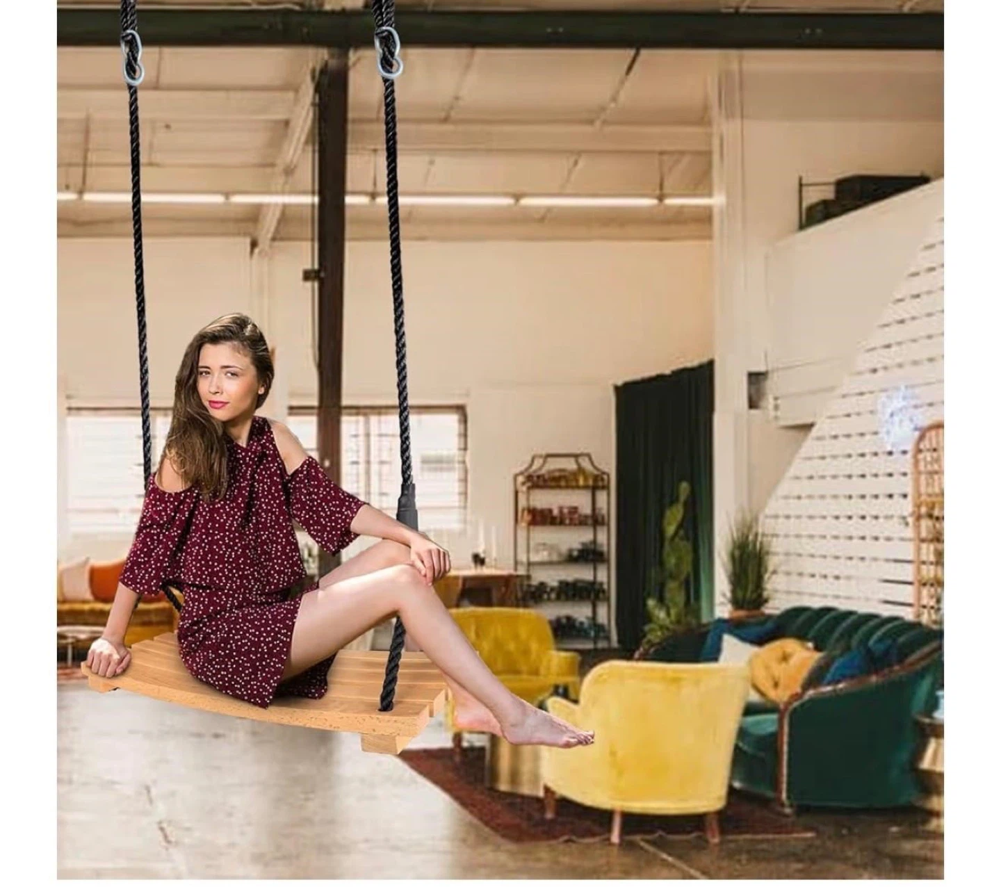 Wooden Swing Seat with Nylon Rope - photo 2