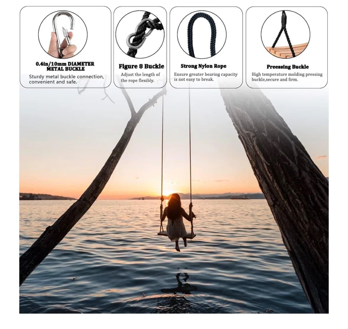 Wooden Swing Seat with Nylon Rope - photo 3