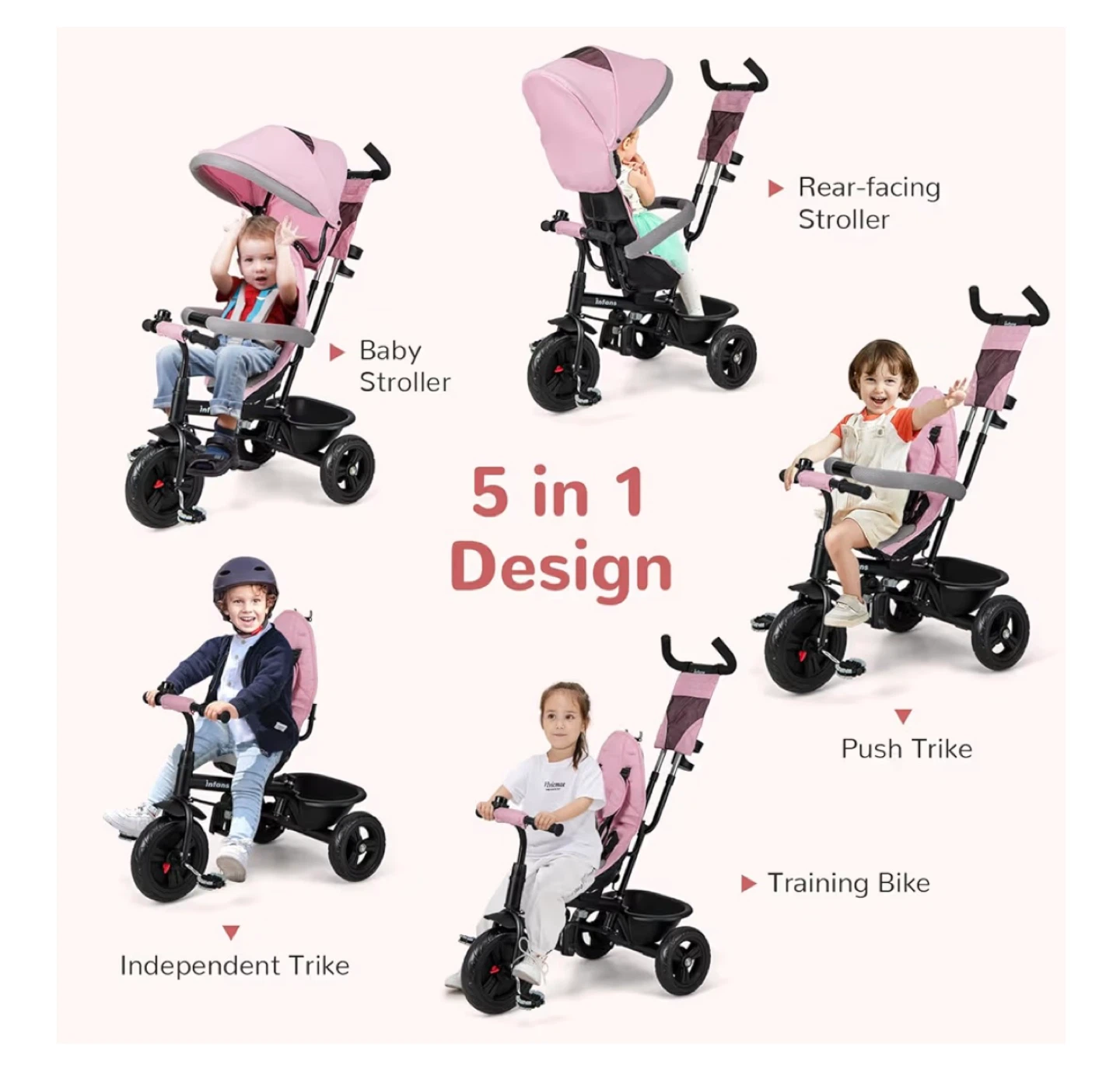INFANS 6-in-1 Kids Tricycle Toddler Bike - photo 5