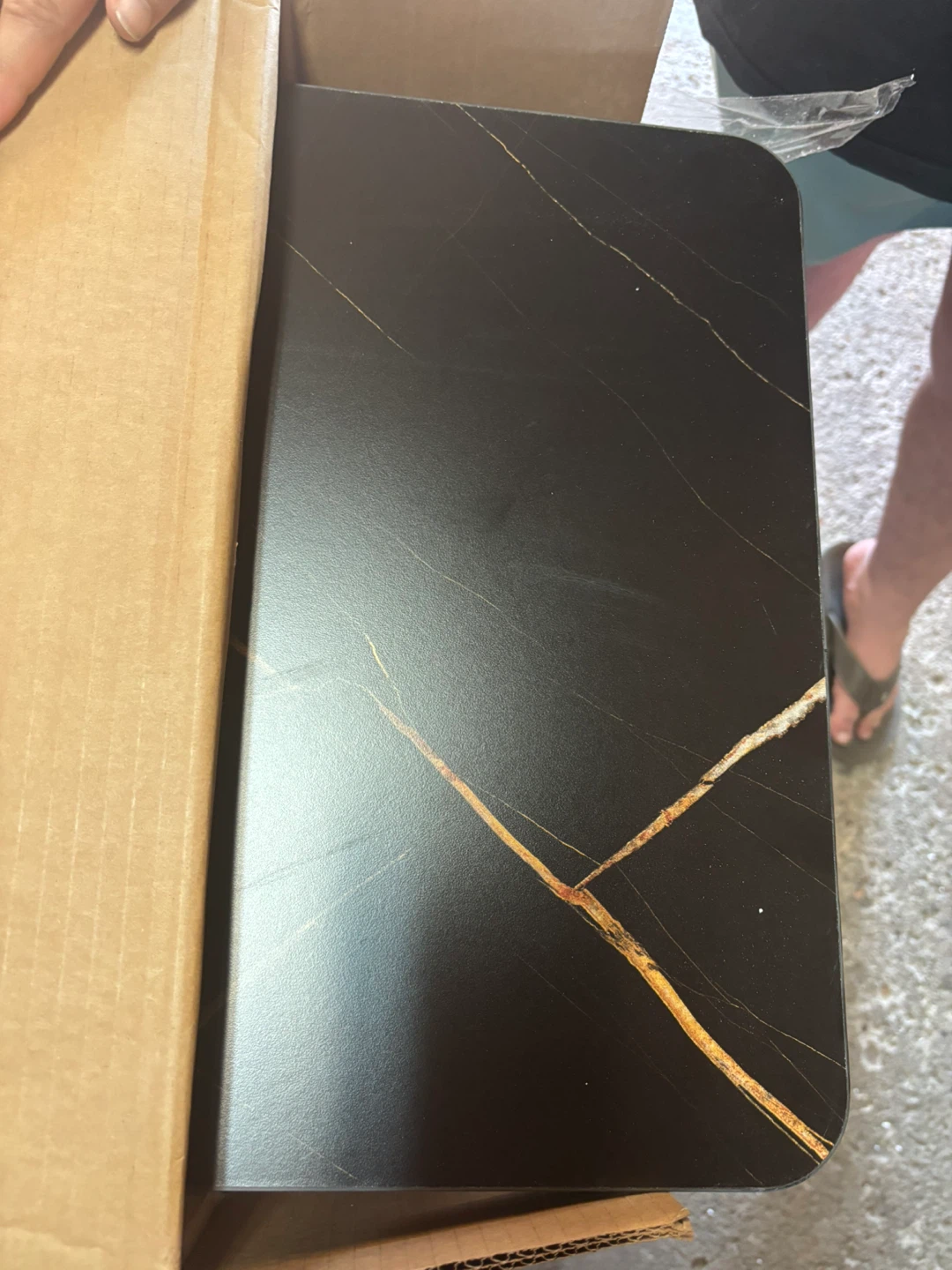 Black Faux Marble Console Table with Gold Legs - photo 4