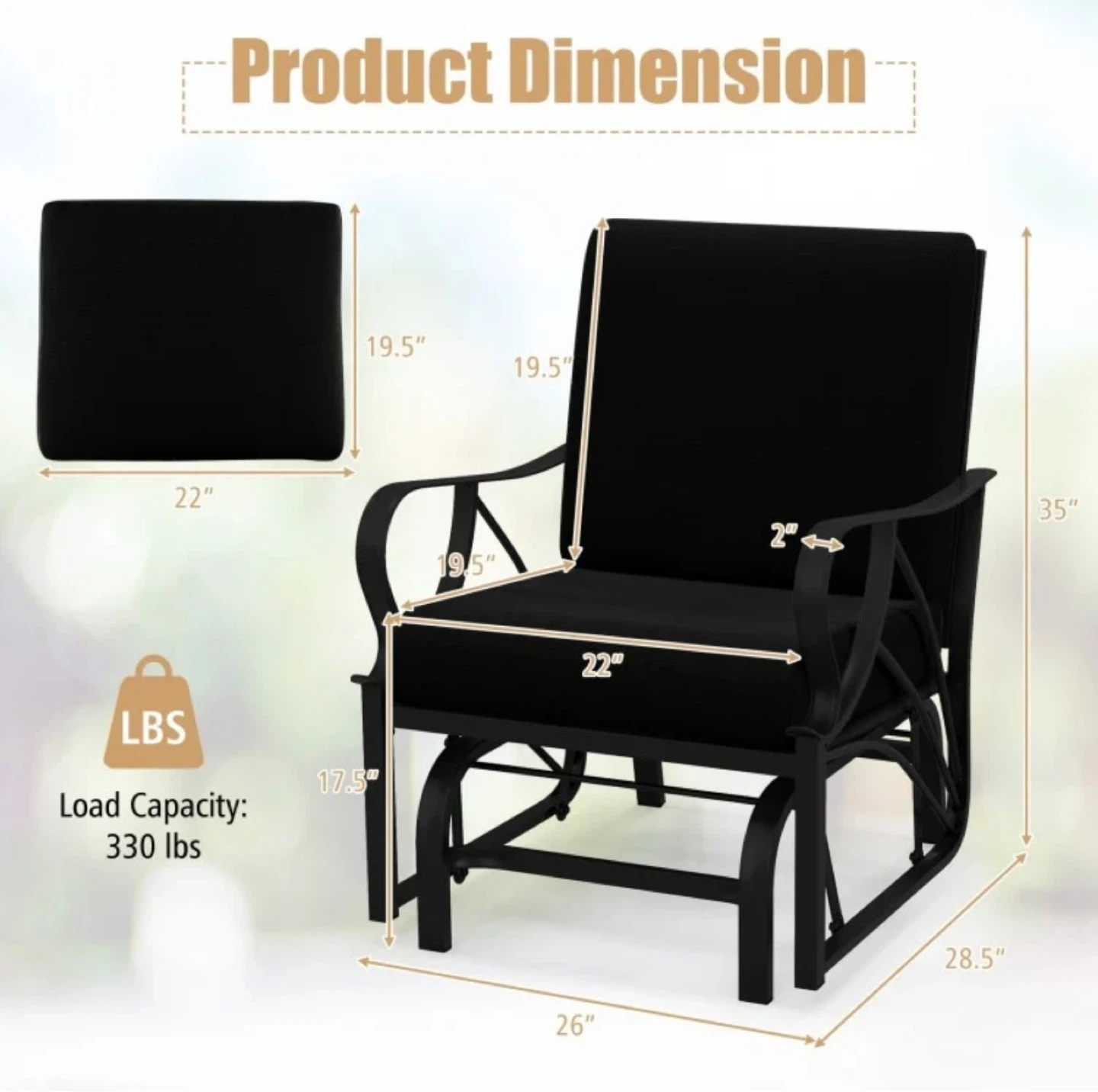 Black Patio Glider Chair - photo 3
