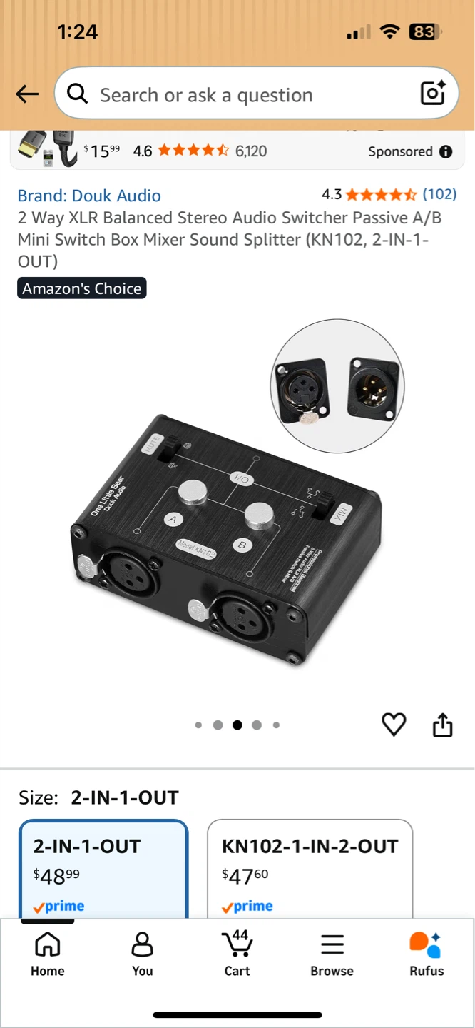 Douk Audio 2-Way XLR Balanced Stereo Audio Switcher A/B Mini