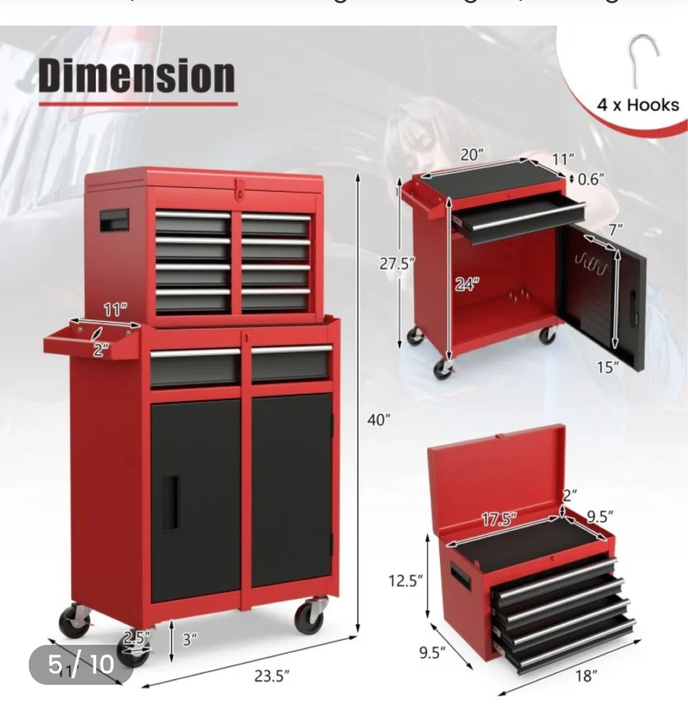 Red Rolling Tool Chest with Top Box