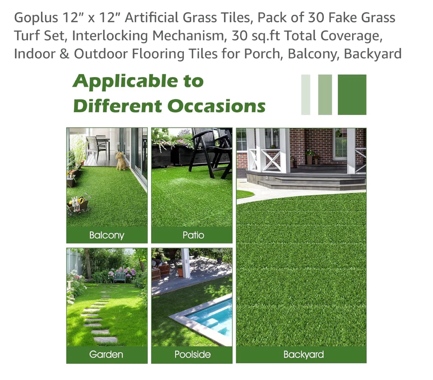 Goplus 12" x 12" Artificial Grass Tiles - Pack of 30 - photo 3
