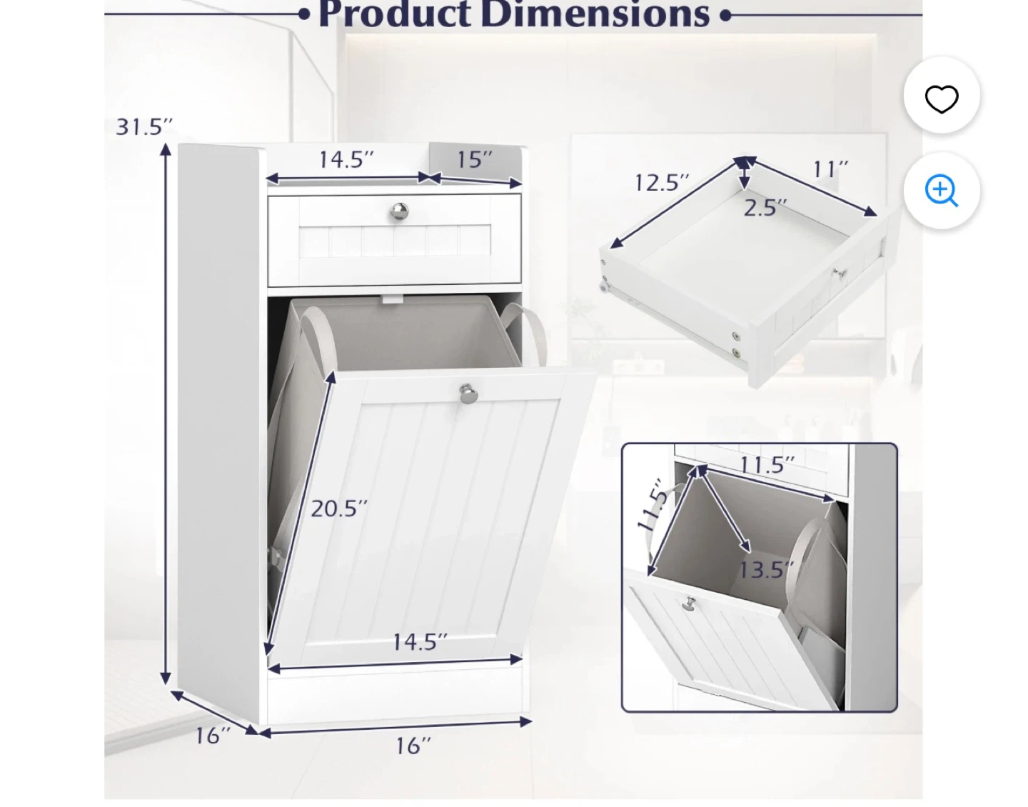 White Laundry Hamper with Drawer - photo 2