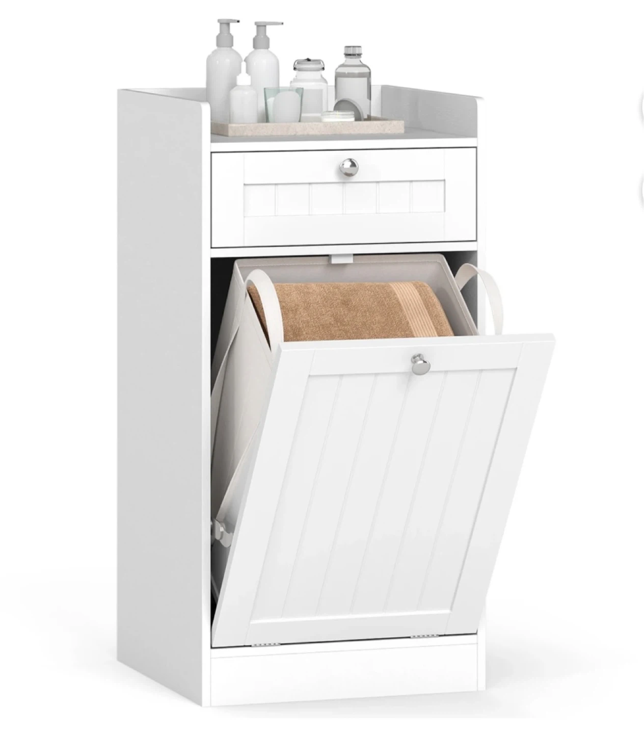 White Laundry Hamper with Drawer