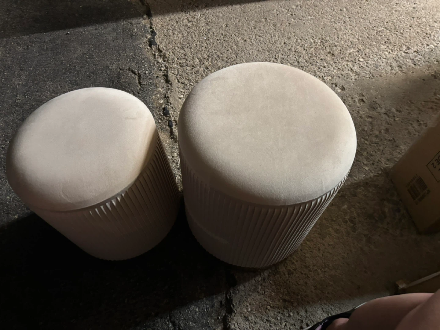 TOV Beige Velvet Round Storage Ottoman/Stool