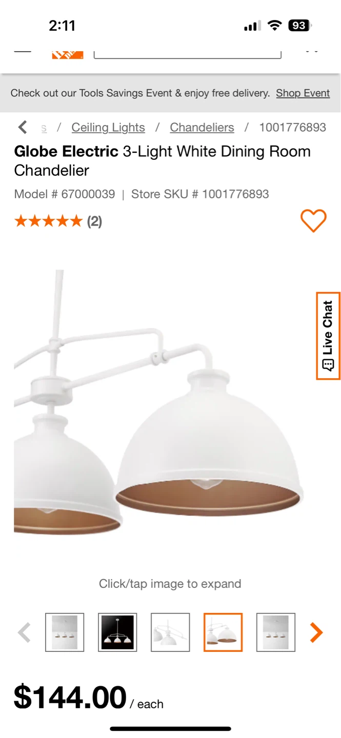 Globe Electric 3-Light White Dining Room Chandelier - photo 5