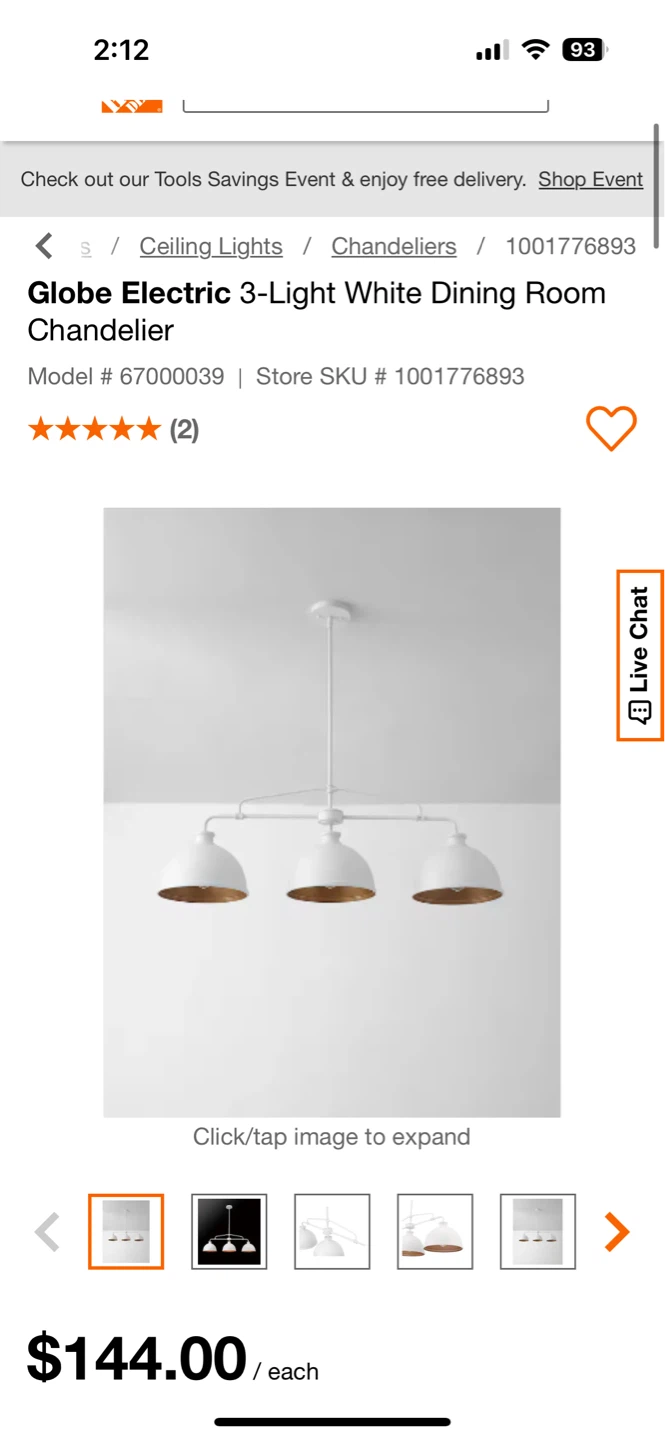 Globe Electric 3-Light White Dining Room Chandelier - photo 2