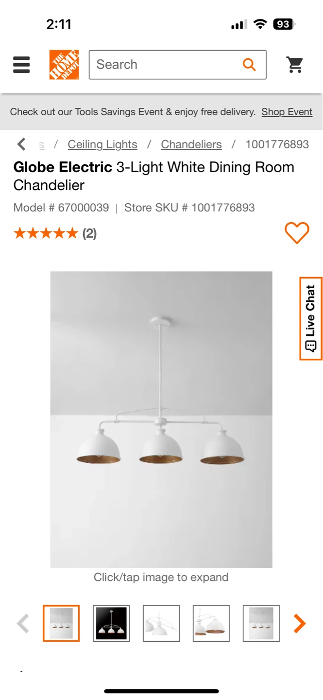 Globe Electric 3-Light White Dining Room Chandelier - photo 3