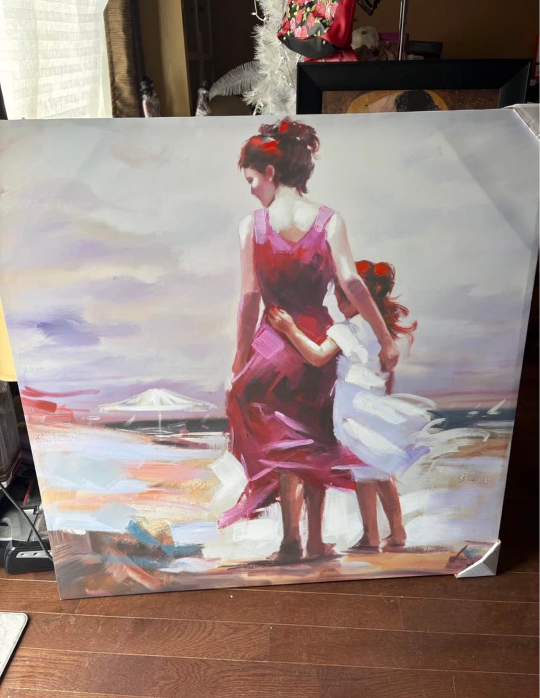 Canvas Wall Art Painting of Mother and Daughter on Beach - photo 2