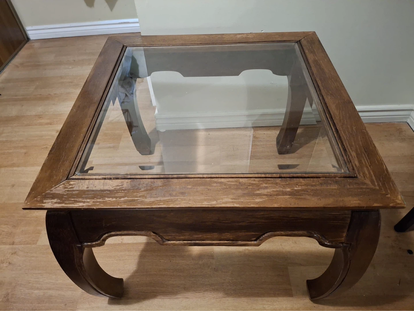 Wooden Side Table with Glass Top