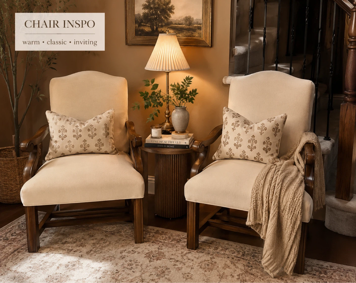Cream Upholstered Arm Chairs (Set of 2)