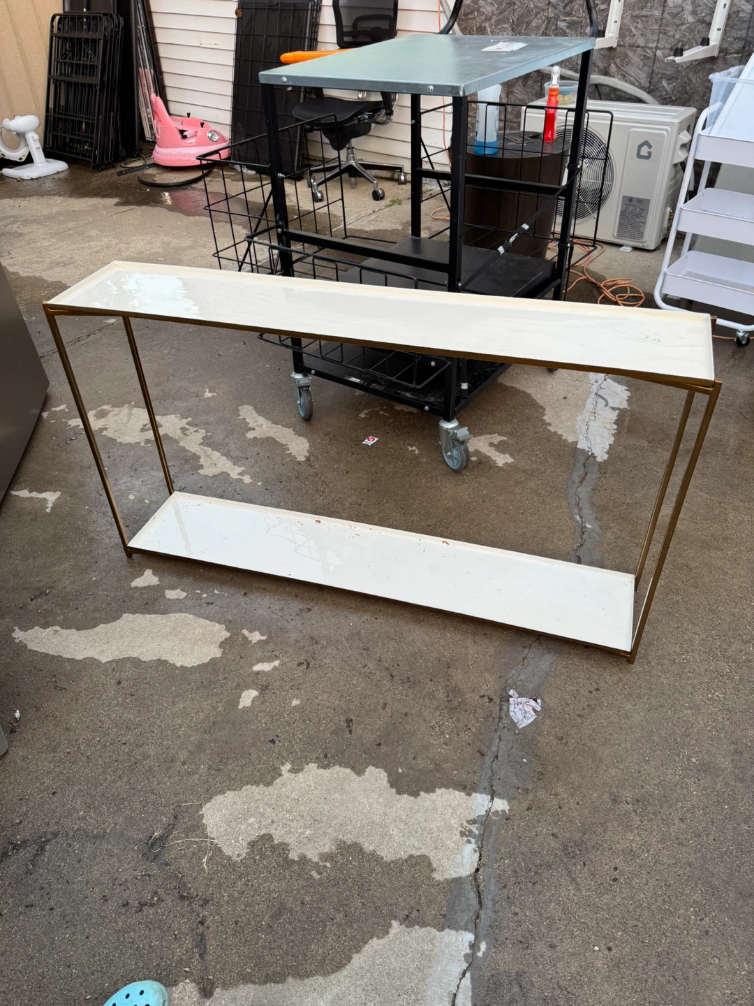 White Console Table with Gold Frame