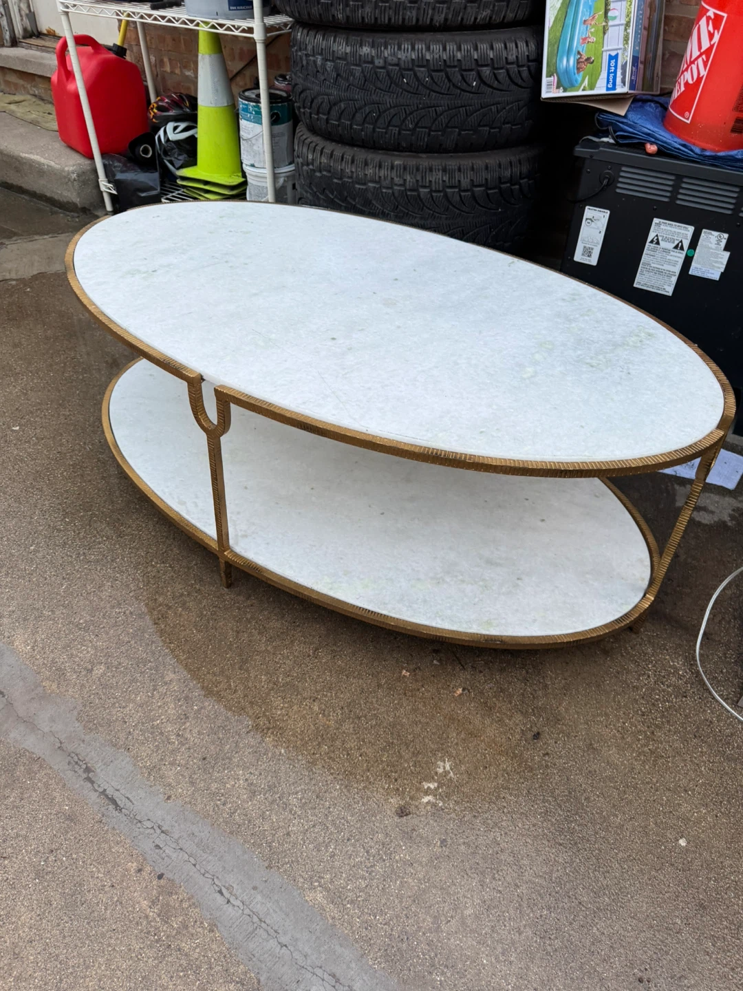 Oval Coffee Table with White Marble Top