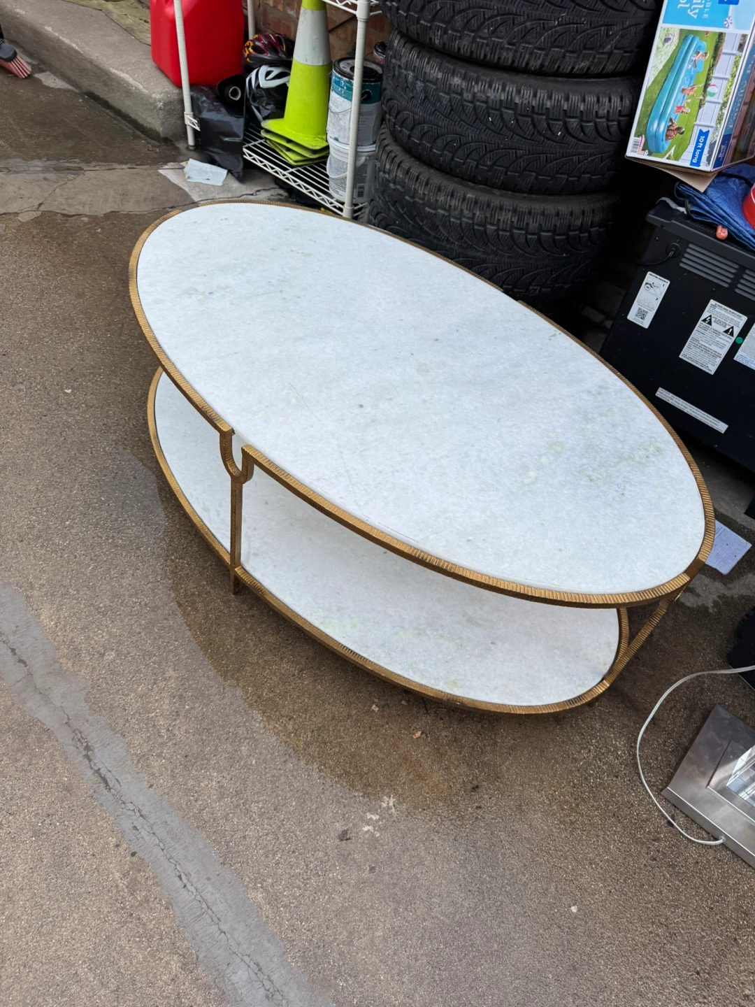 Oval Coffee Table with White Marble Top - photo 3