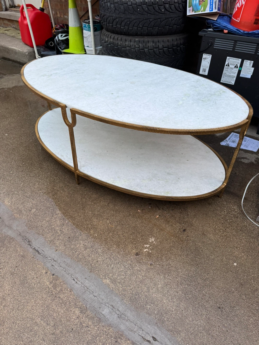 Oval Coffee Table with White Marble Top - photo 2