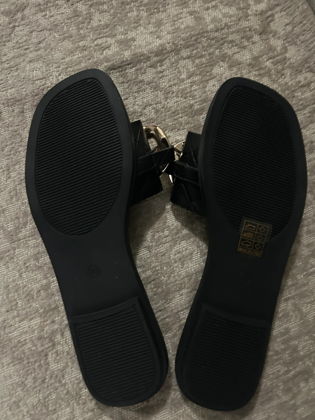 Black Slide Sandals with Gold Chain - Size 40 - photo 3