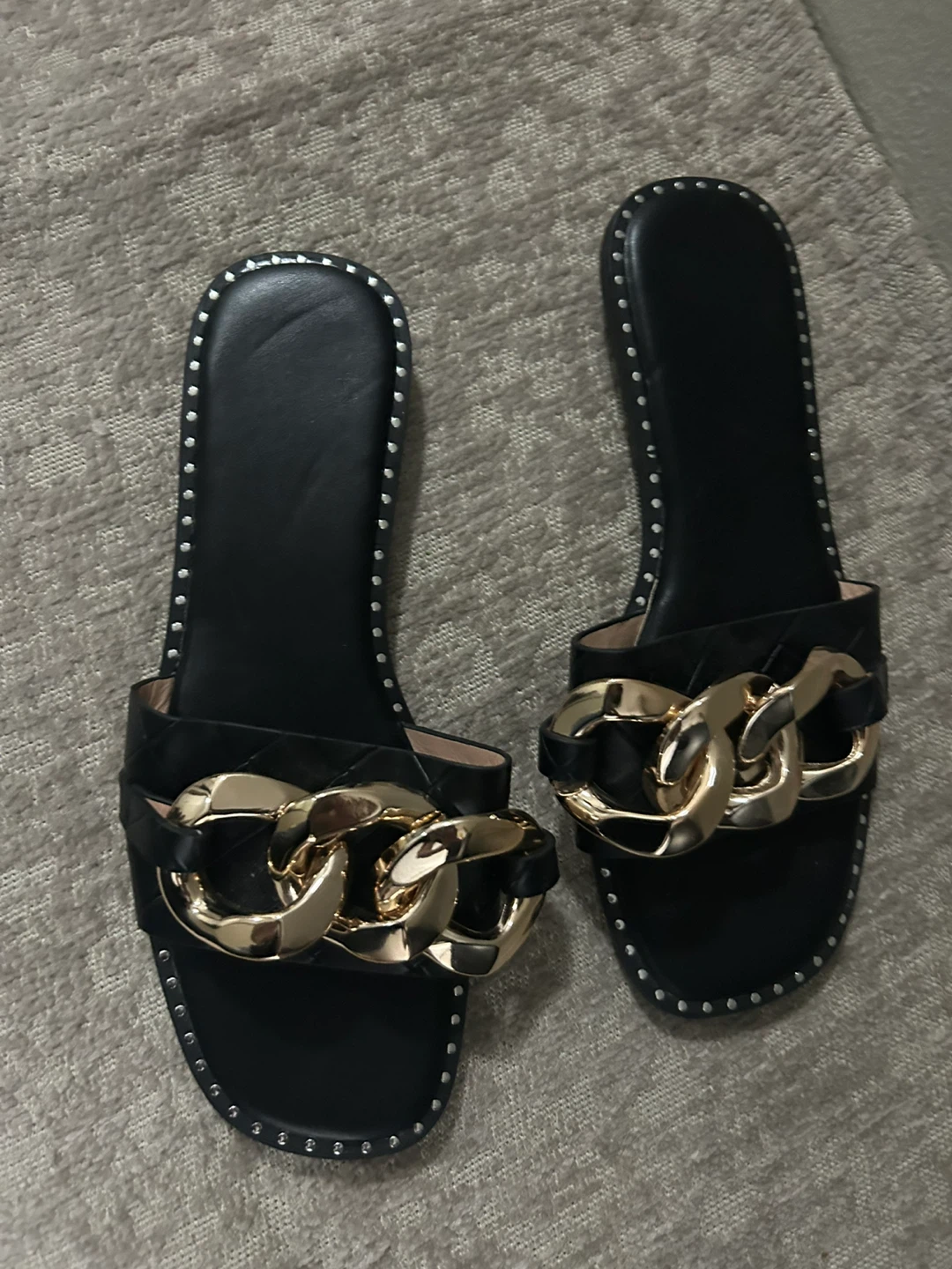 Black Slide Sandals with Gold Chain - Size 40 - photo 2