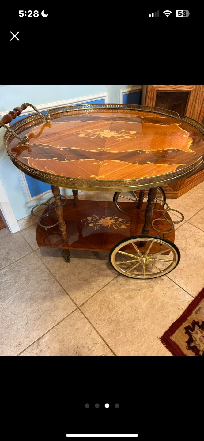 Vintage Wood Bar Cart with Wheels