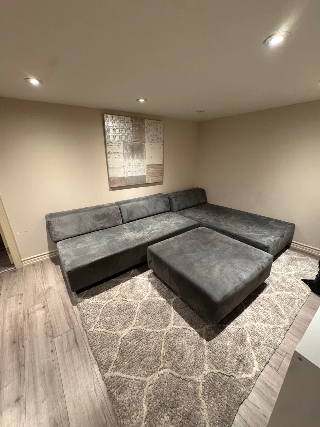 West Elm Grey Sectional Sofa with Ottoman